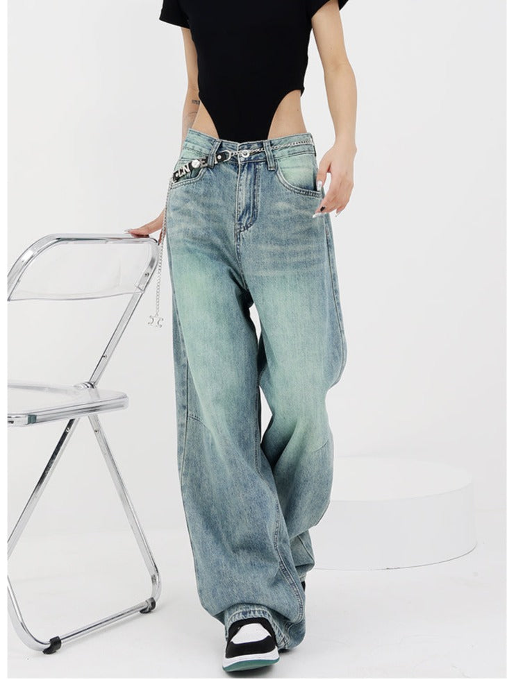 Pink Distressed Baggy Jeans