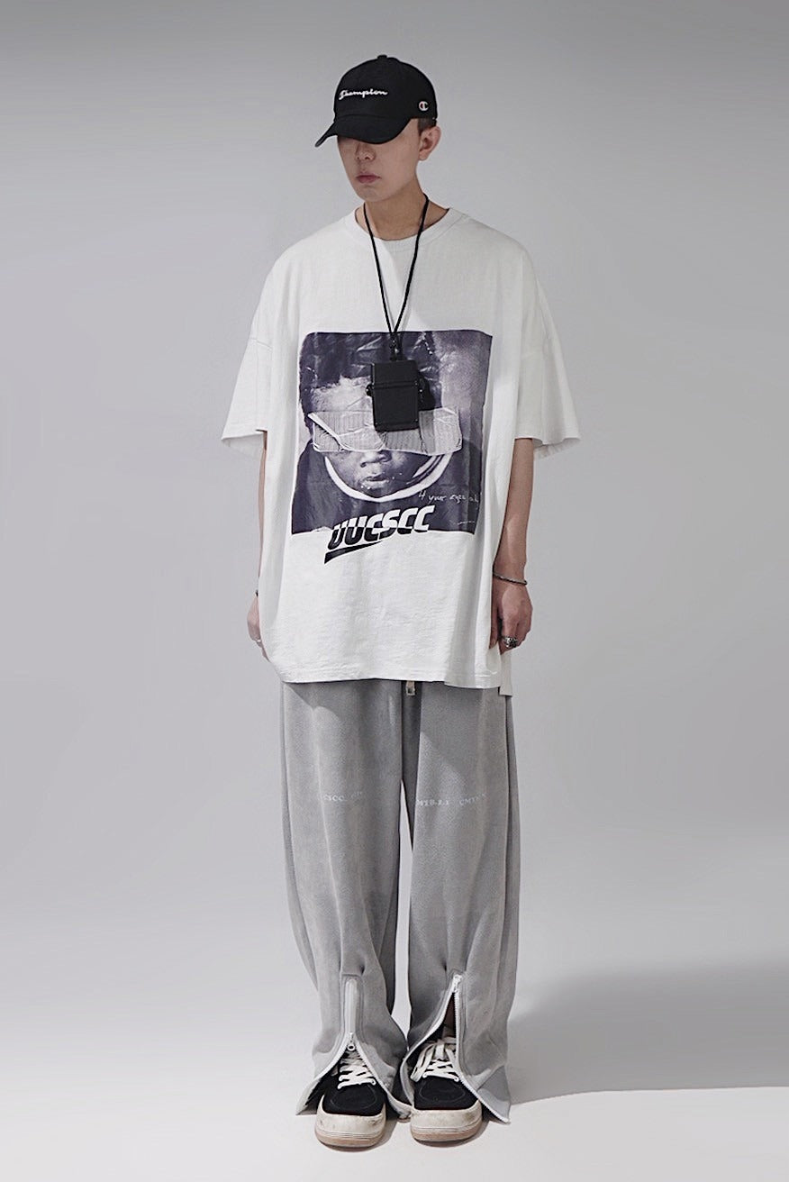 Zipper Ankle Slit Baggy Sweatpants