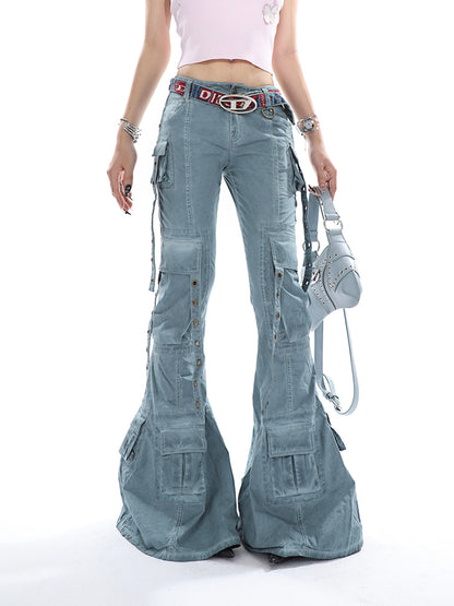 Flared Strapped Cargo Jeans