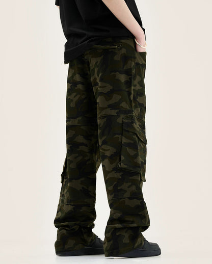 Relaxed Fit Dark Green Camouflage Cargo Pants