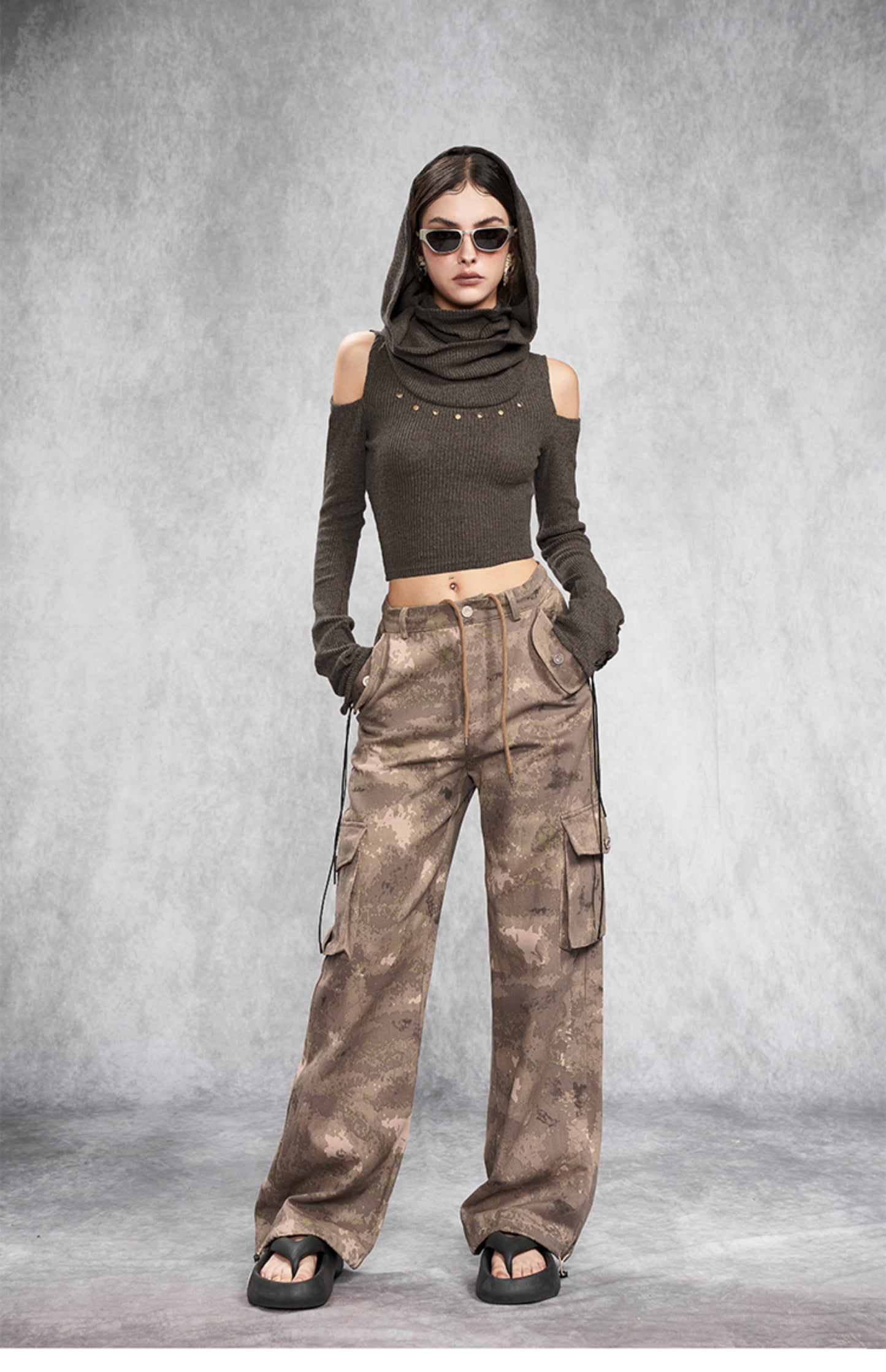 Hooded Cutout Long Sleeve Top