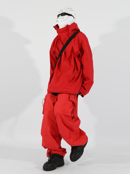 Double Zipper Hooded Windbreaker Jacket red
