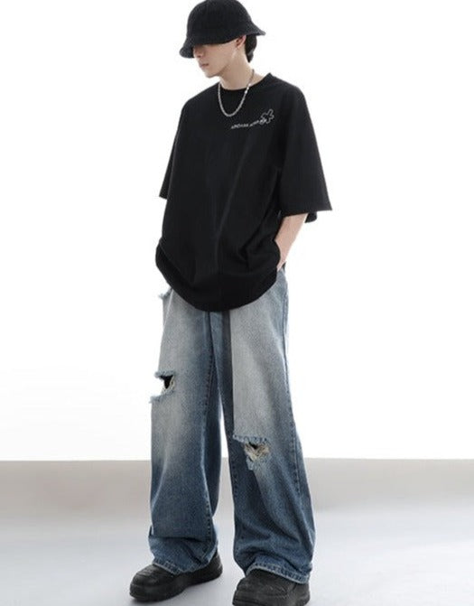 Streetwear Ripped Faded Baggy Wide Leg Jeans Y2K