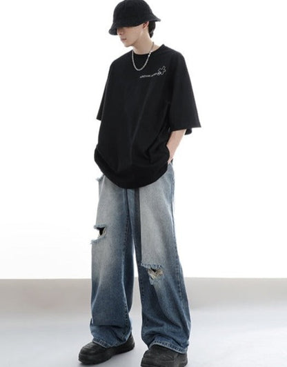 Streetwear Ripped Faded Baggy Wide Leg Jeans Y2K