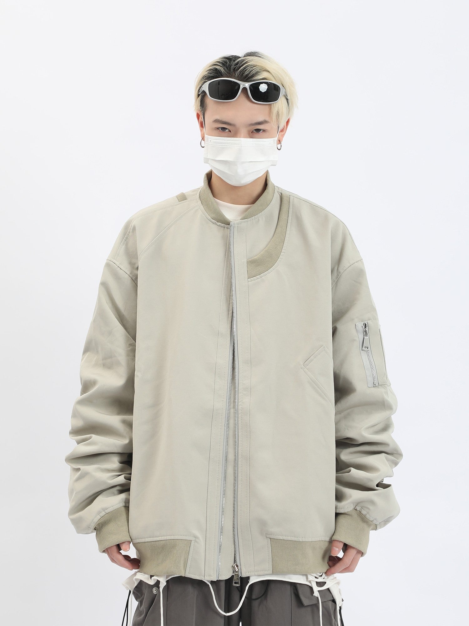 Ruched Sleeve Bomber Jacket