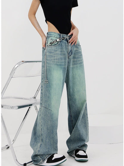 Pink Distressed Baggy Jeans