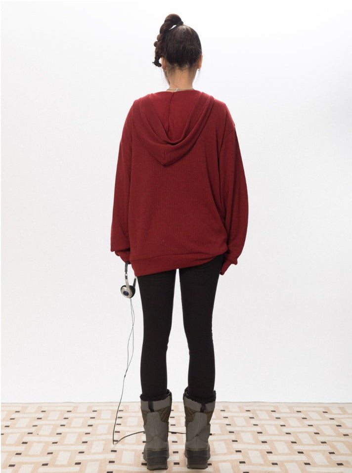 Waffle Knit V Neck Hoodie