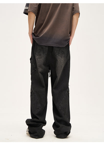 Distressed Drawstring Wide Leg Cargo Jeans