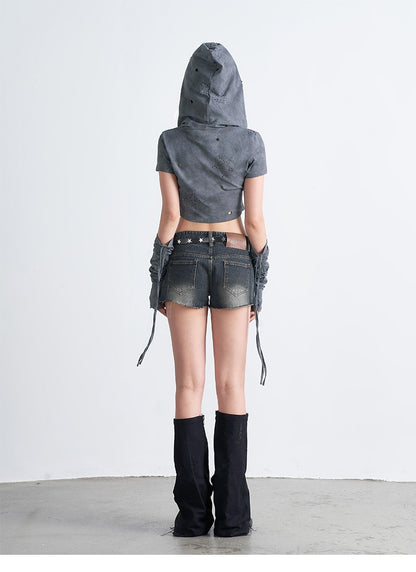 Destroyed Subversive Cropped Hoodie with Sleeves