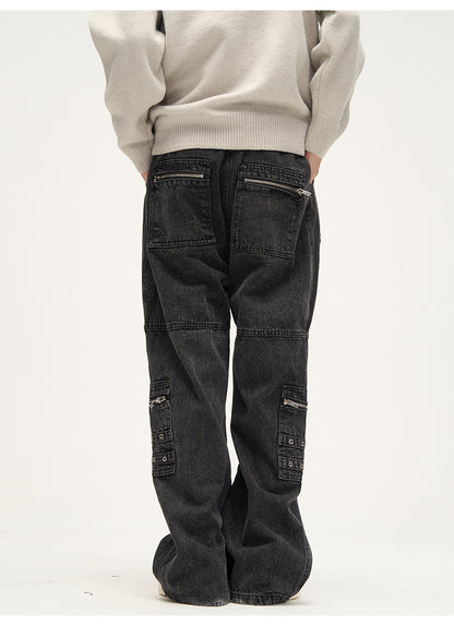 Loose Fit Zippered Cargo Jeans