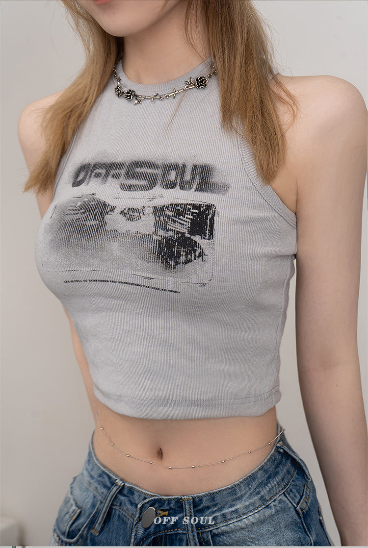 Graphic Ribbed Crop Top