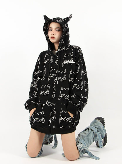 Devil heart Horned Zip Hoodie