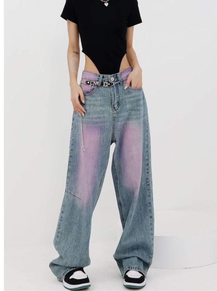 Pink Distressed Baggy Jeans