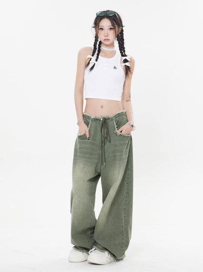 Raw Edge Wide Leg Jeans