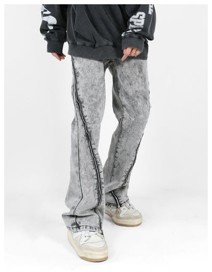 Side Zipper Acid Washed Jeans