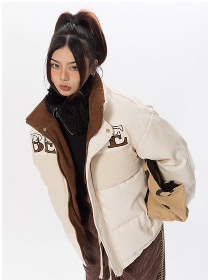 Corduroy Contrast Puffer Jacket
