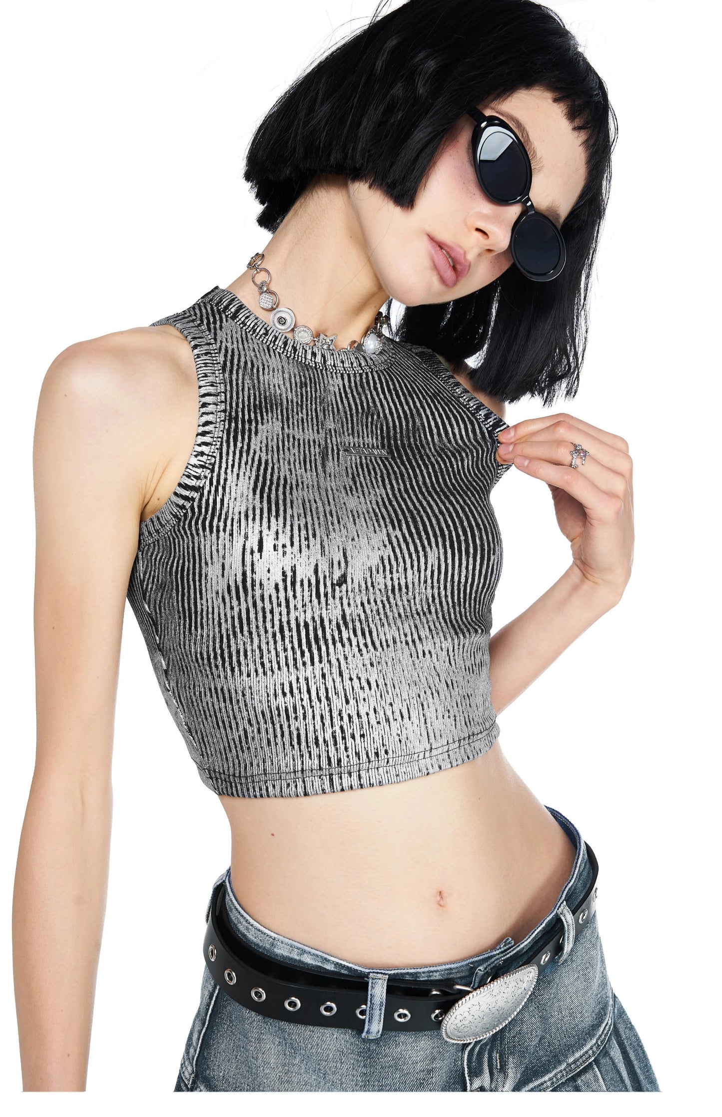 Metallic Silver Cropped Top