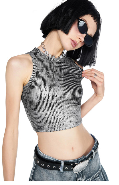 Metallic Silver Cropped Top