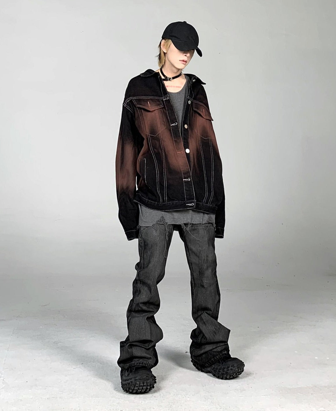 Grunge Coated Black Washed Flared Jeans