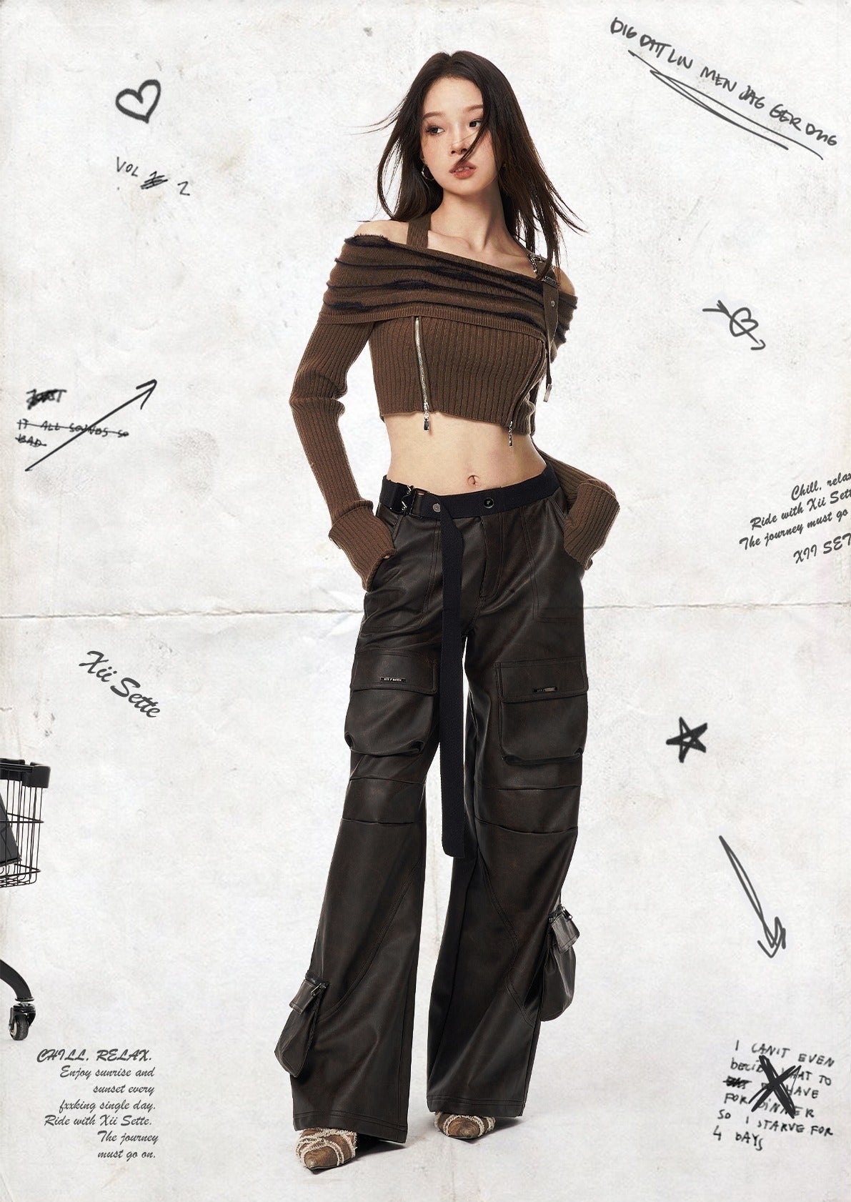 Wide Leg Faux Leather 3D Pocket Pants