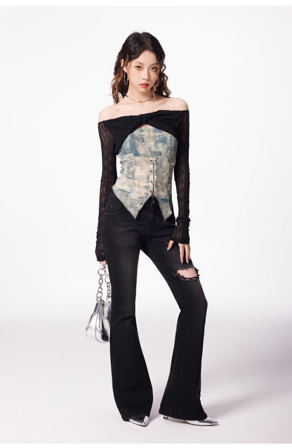 Off Shoulder Bodice Long Sleeve Top