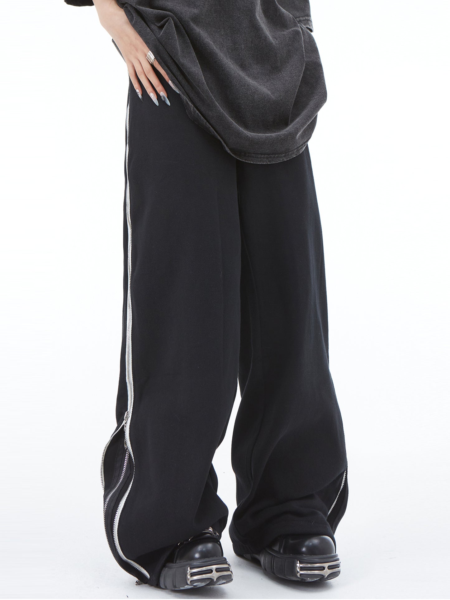 Zipper Wide Leg Jeans