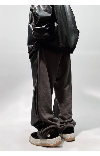 Streetwear Faux Leather Wide Leg Sweatpants