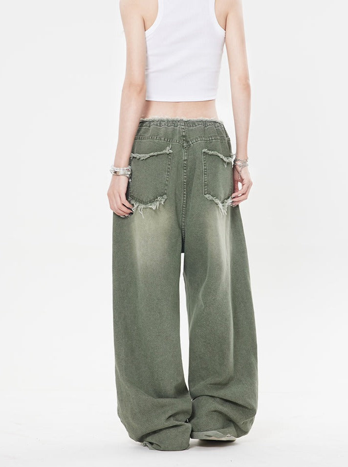 Raw Edge Wide Leg Jeans