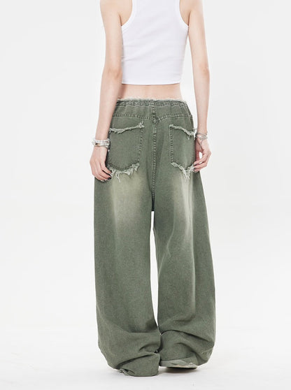 Raw Edge Wide Leg Jeans