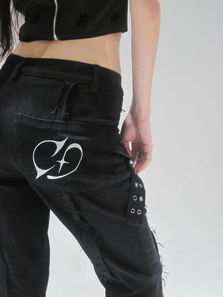 Cross Buckle Flared Jeans