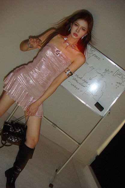 Metallic Pink Tube Dress