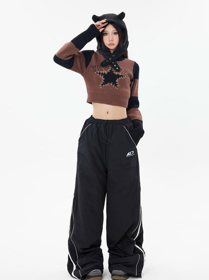 Star Striped Cropped Sweater