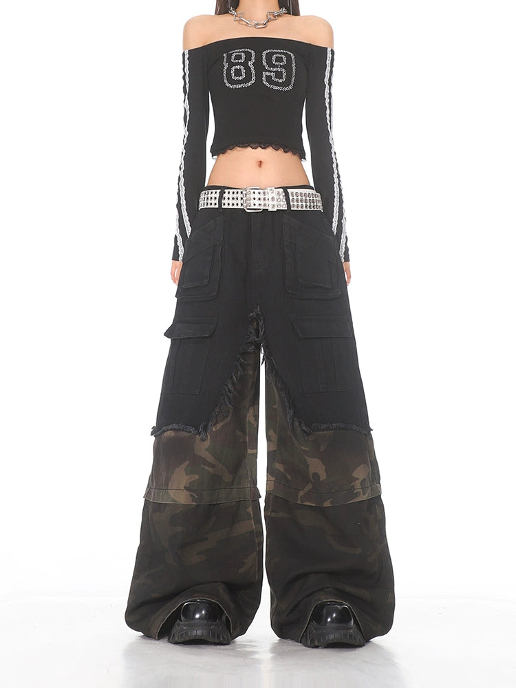 Deconstructed Denim Cargo Utility Pants