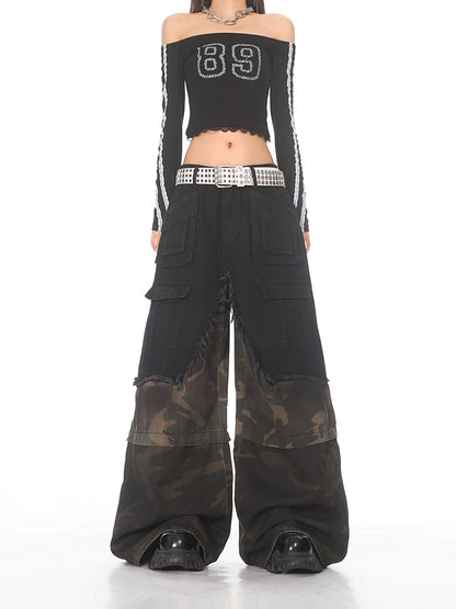 Deconstructed Denim Cargo Utility Pants