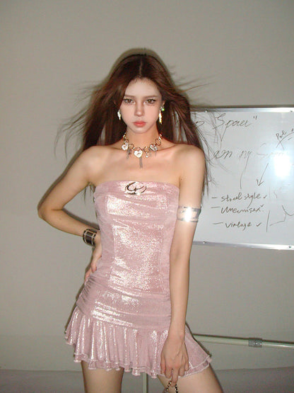 Metallic Pink Tube Dress
