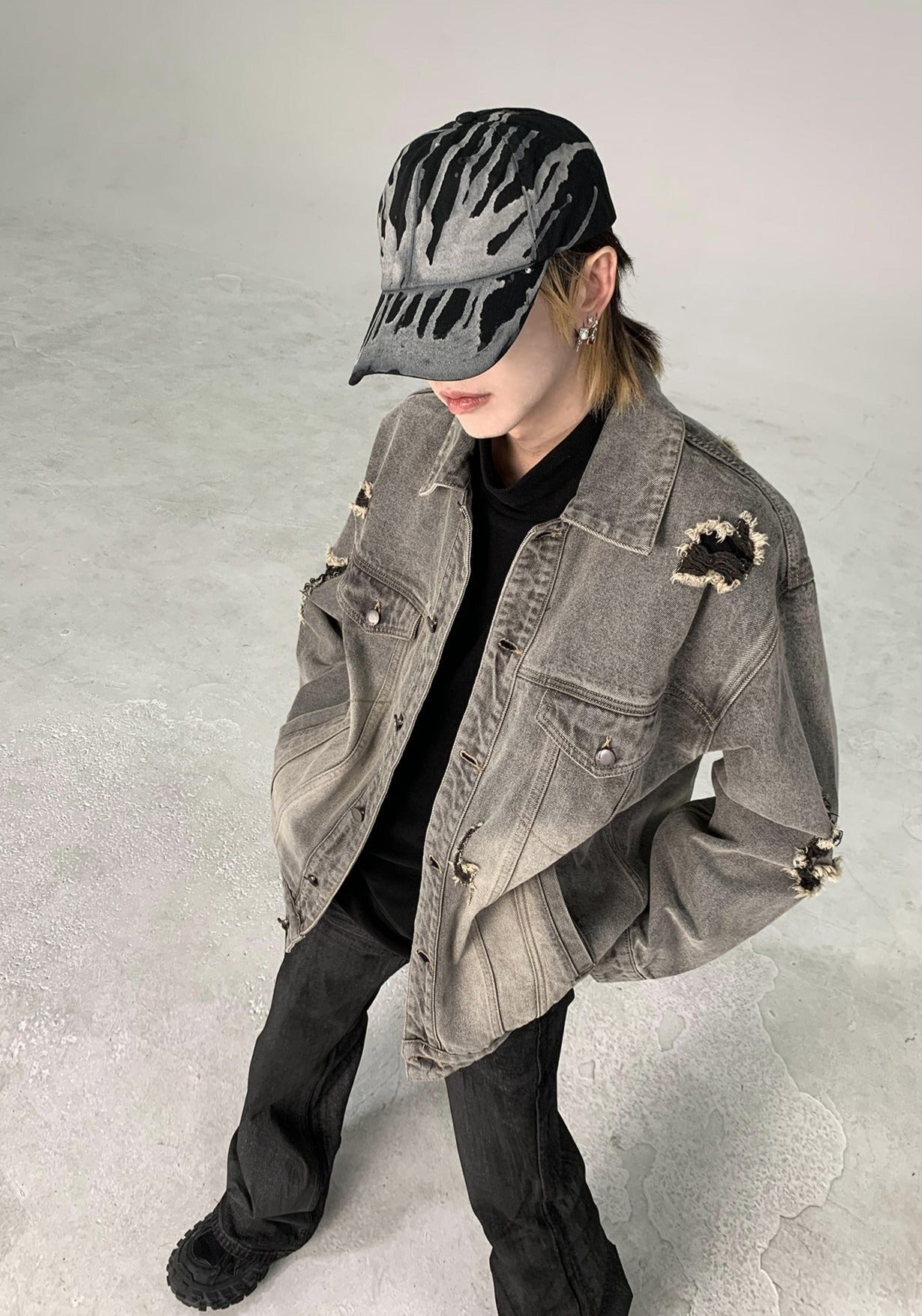Vintage Washed Destroyed Denim Jacket