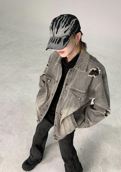 Vintage Washed Destroyed Denim Jacket
