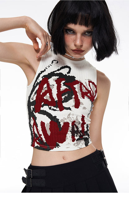Graffiti Ribbed Sleeveless Top