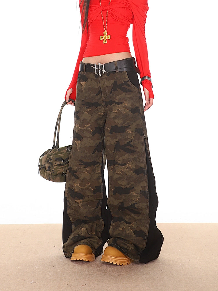 Camouflage Pants with Side Zipper Panels
