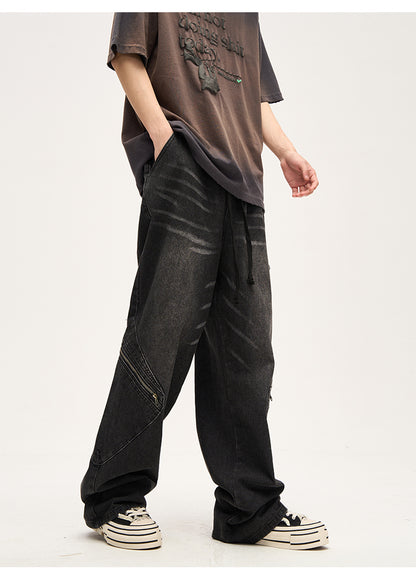 Distressed Drawstring Wide Leg Cargo Jeans
