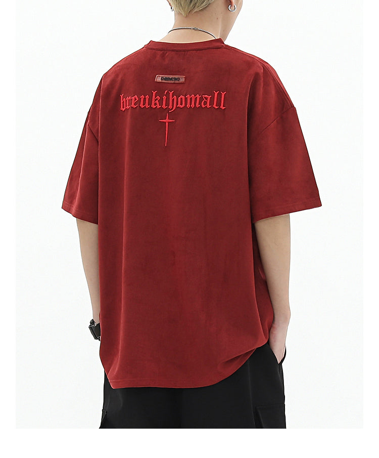 Cross Embroidered Sueded T-Shirt