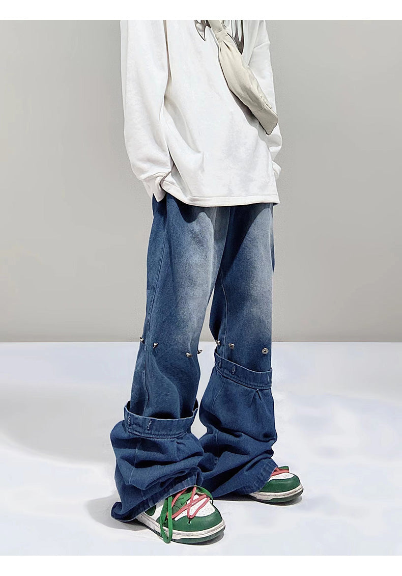 Streetwear Faux Snap Wide Leg Baggy Jeans