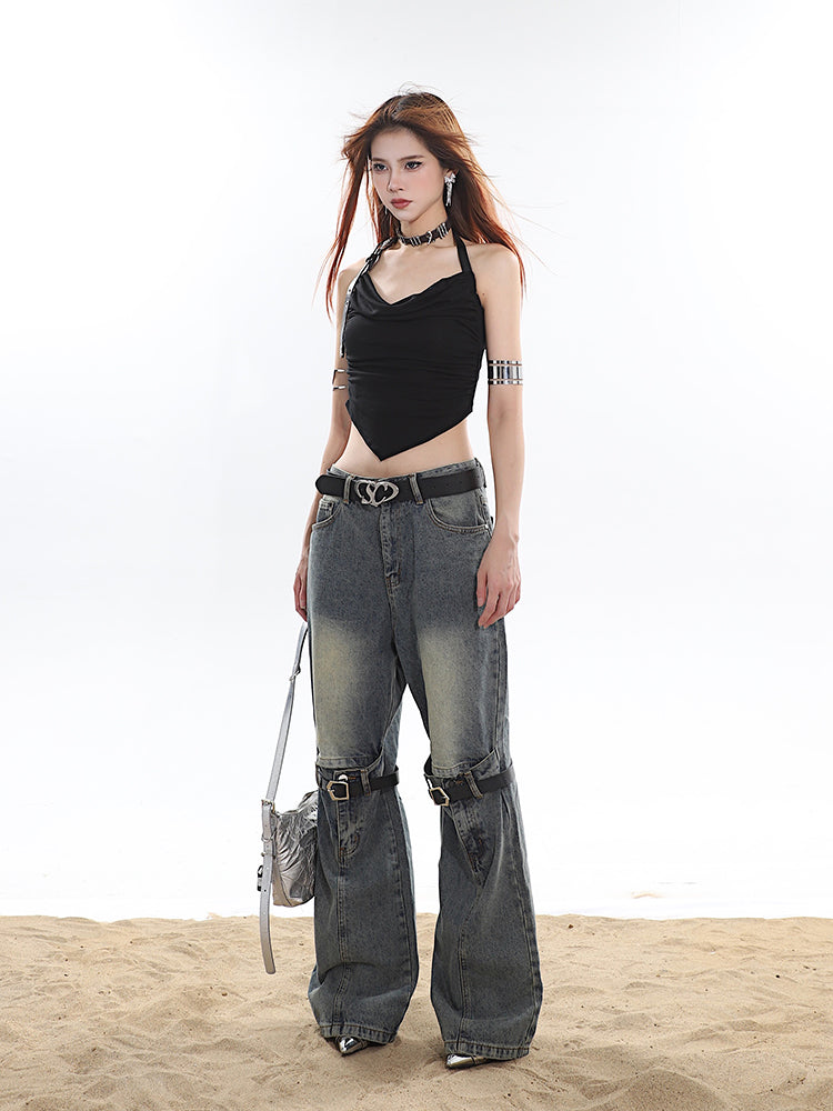 Buckle Knee Distressed Jeans