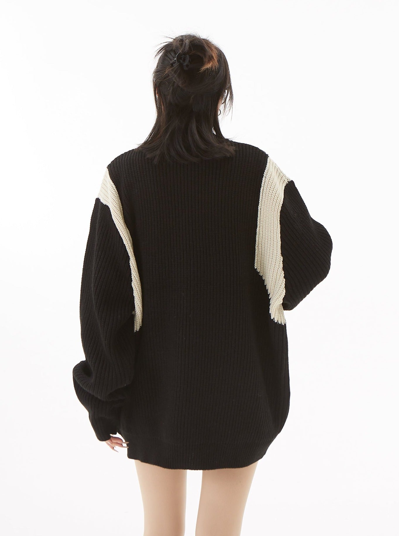 Contrast Knit Zip Sweater Cardigan