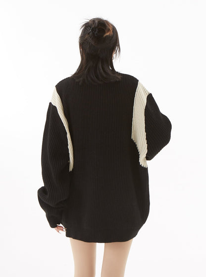 Contrast Knit Zip Sweater Cardigan