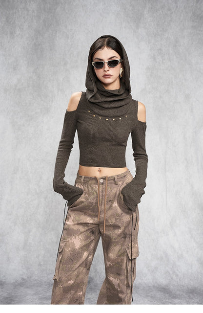 Hooded Cutout Long Sleeve Top