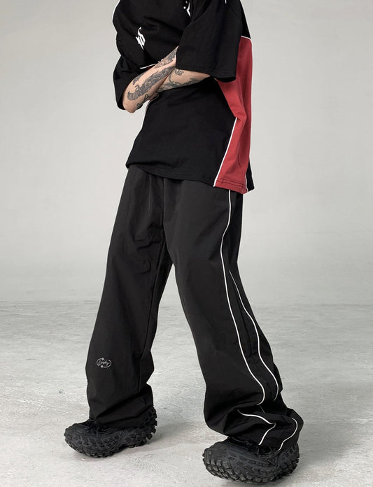 Black Piped Track Pants