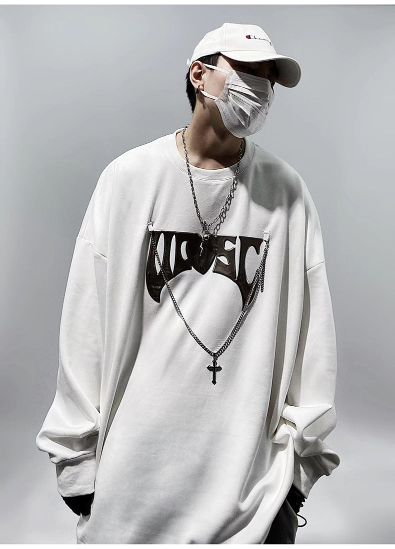 Streetwear Cross Chained Oversized Long Sleeve Top