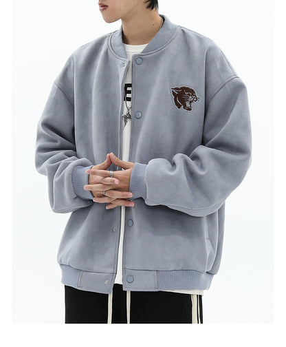 Panther Faux Suede Bomber Jacket