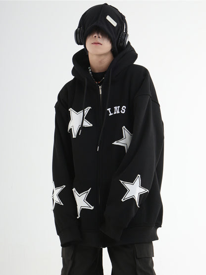 Star Patch Zip Hoodie